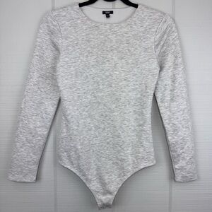 Express Gray Lined Body Contour Long Sleeve Thong Bodysuit Size S
